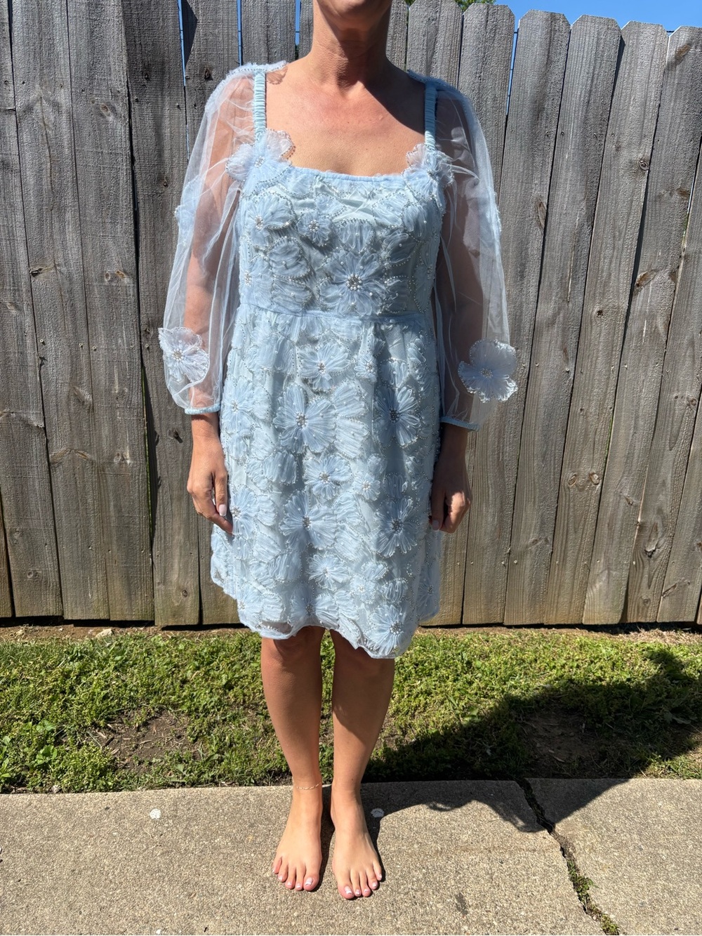 Light Blue Floral Lace Dress